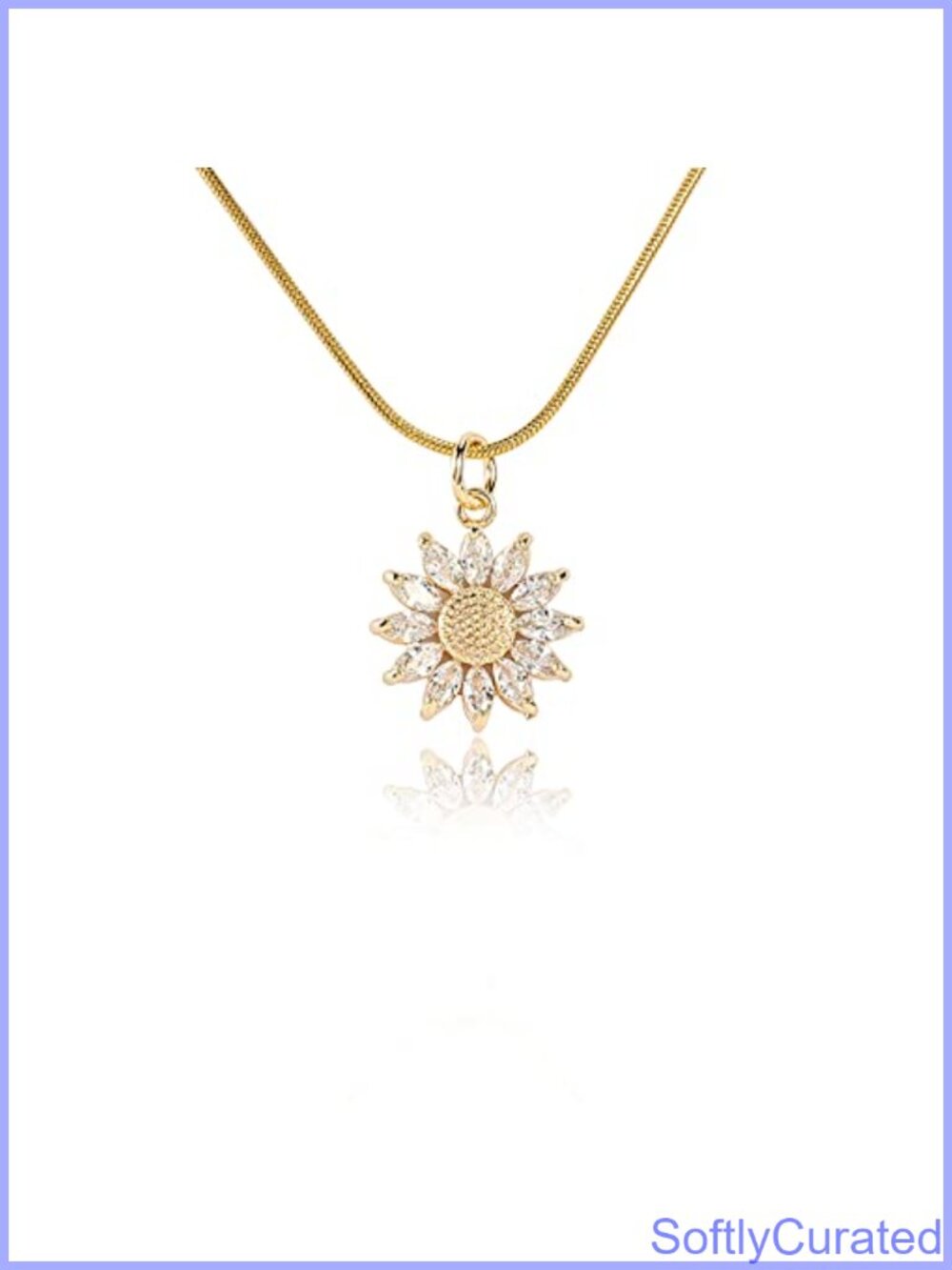 14K Gold Plated Sunflower Necklace Cubic Zirconia Pendant